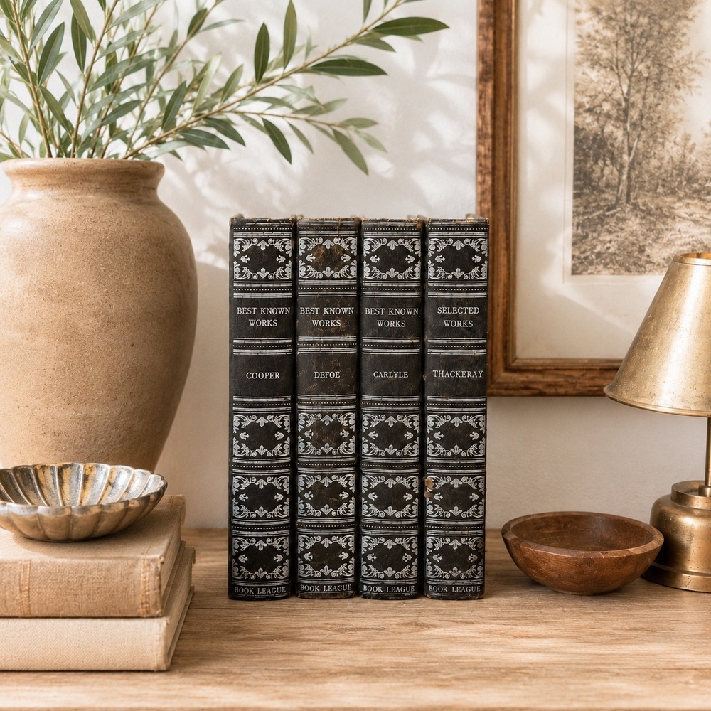 Vintage Book League Decorative Books Set of 4 Grey Black Classic Library Decor